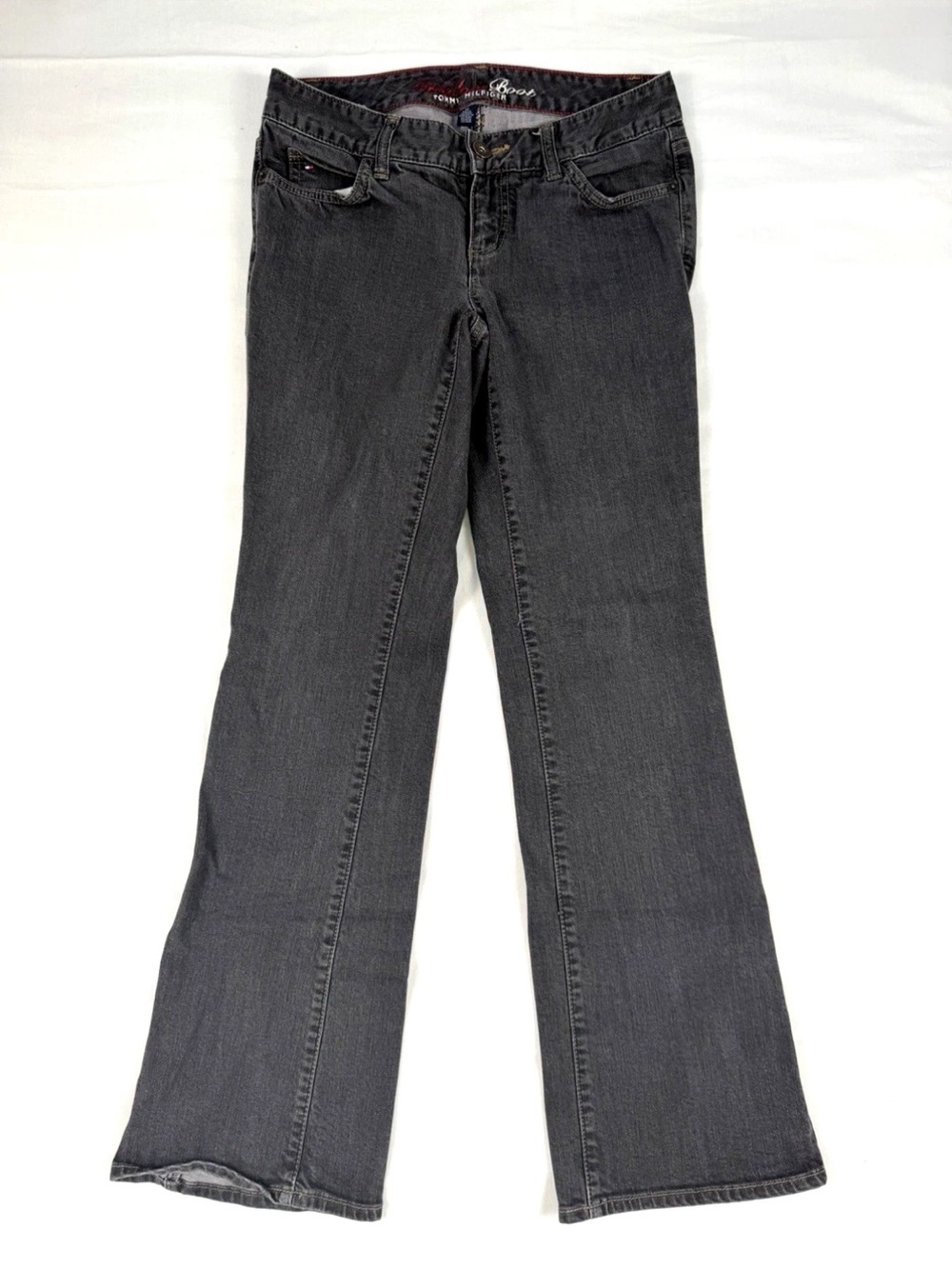 Tommy Hilfiger Low Rise Bootcut Jeans Faded Black Charcoal Stretch Denim 4R